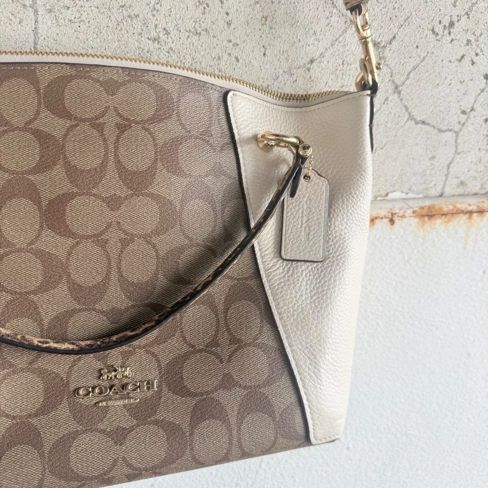 Coach Kelsey Satchel Colorblock Signature‎ Canvas Leather Bag Snakeskin C7261